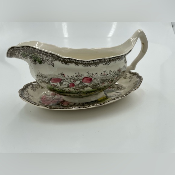Other - Vintage Johnson Bros England Gravy Boat & Saucer Friendly Village.